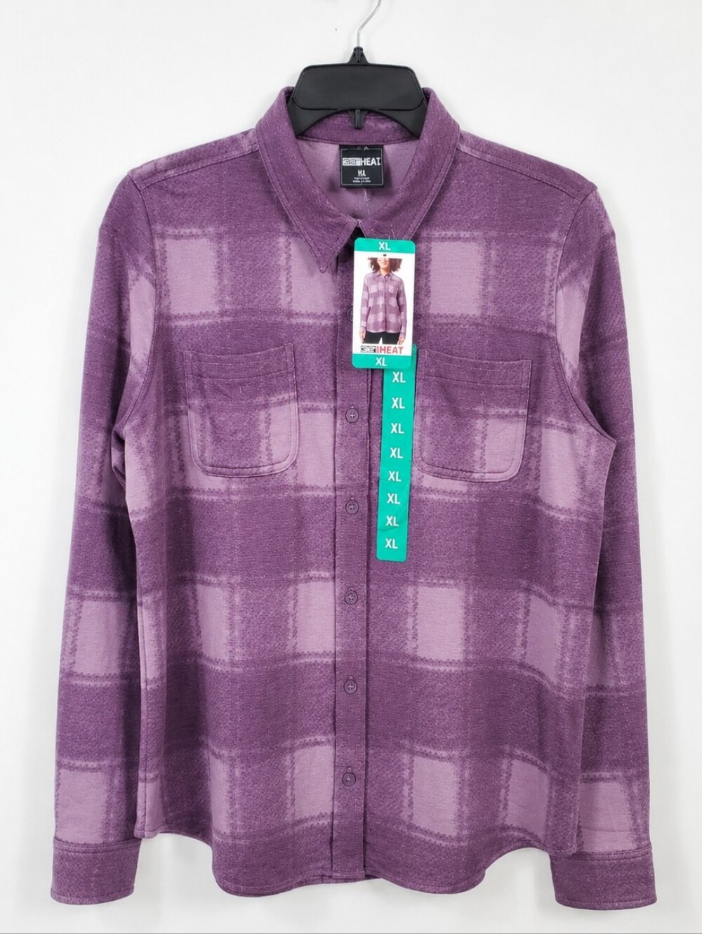 NWT 32 Degrees Heat Purple Plaid Stretch Button Up Shirt XL